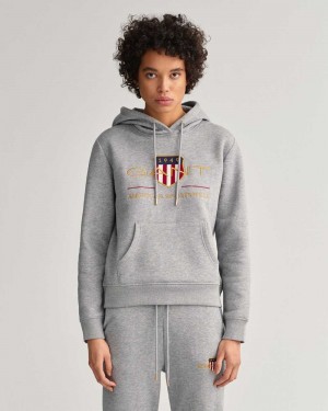 Gant Archive Shield Sweat Women's Hoodie Grey Melange | RMQWA-3081