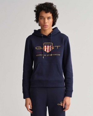 Gant Archive Shield Sweat Women's Hoodie Evening Blue | WVZFI-0759