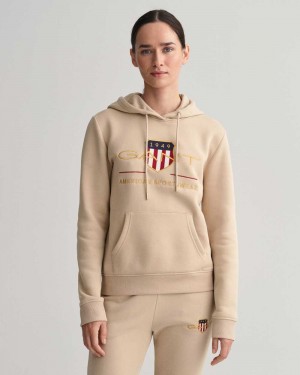 Gant Archive Shield Sweat Women's Hoodie Dry Sand | PMZEA-1426