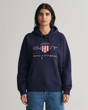 Gant Archive Shield Women's Hoodie Evening Blue | OIFYD-0367