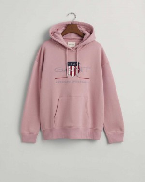 Gant Archive Shield Women's Hoodie Faded Pink Melange | FMJZT-1029