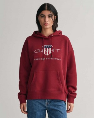 Gant Archive Shield Women's Hoodie Plumped Red | YAEKO-9834