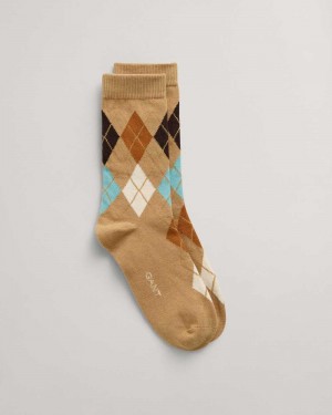 Gant Argyle Women's Socks Dark Khaki | POHUK-7426