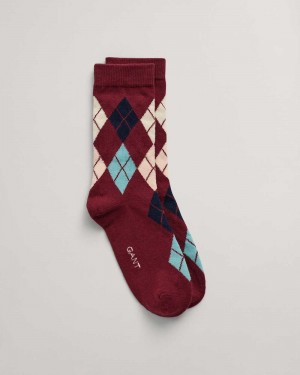 Gant Argyle Women's Socks Plumped Red | SLOHU-4137