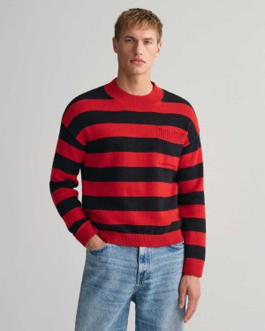 Gant Barstripe Crew Neck Men's Sweater Rich Red | HEKMY-7432