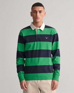 Gant Barstripe Heavy Rugger Men's Shirts Mid Green | ESWGU-1397