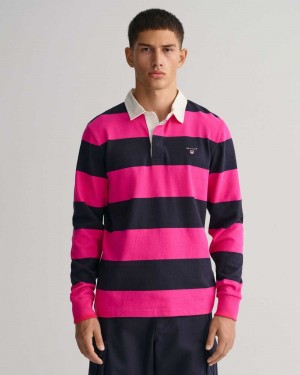 Gant Barstripe Heavy Rugger Men's Shirts Hyper Pink | VHSCA-4150