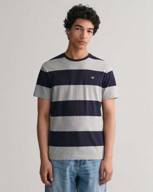 Gant Barstripe Men's T-Shirt Grey Melange | LWCEB-7653