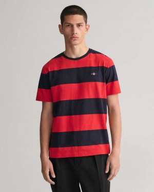 Gant Barstripe Men's T-Shirt Rich Red | AKXLN-3648