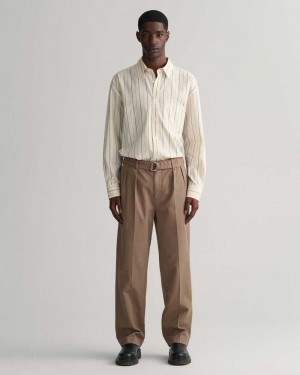 Gant Belted Pleated Men's Chino Pants Desert Brown | SMFKN-6309