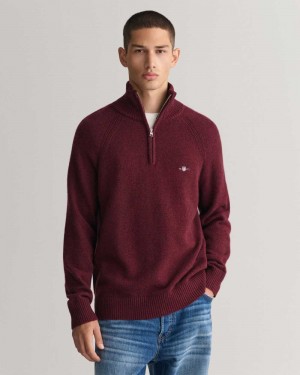 Gant Bicolored Half-Zip Men's Sweater Bordeaux Melange | DUFTN-7819