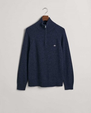 Gant Bicolored Half-Zip Men's Sweater Dark Navy Melange | AEMSP-3126