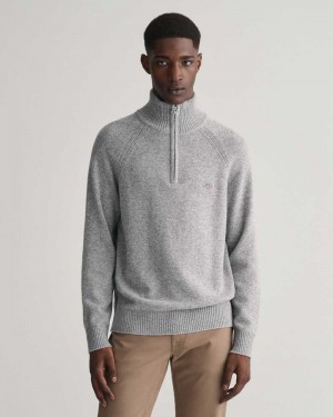 Gant Bicolored Half-Zip Men's Sweater Dark Grey Melange | UTFNR-8073