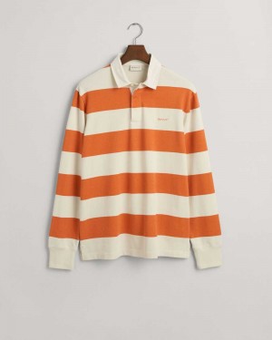 Gant Block Striped Heavy Rugger Men's Shirts Pumpkin Orange | QSIXZ-4250