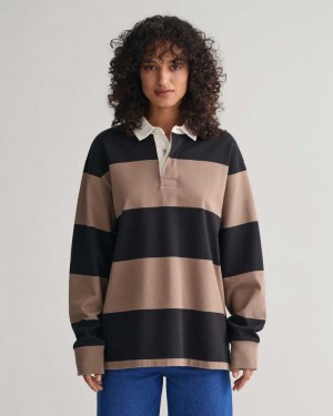 Gant Block Striped Heavy Rugger Women's Shirts Desert Brown | BFECS-5701