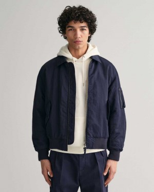 Gant Bomber Men's Jackets Evening Blue | CEGMZ-0945