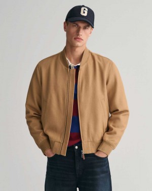 Gant Bomber Men's Jackets Warm Khaki | IEJLU-9730