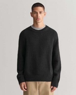 Gant Bouclé Knit Crew Neck Men's Sweater Black | HGVJX-5941