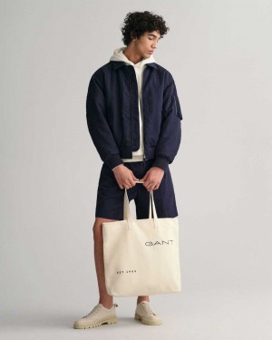 Gant Canvas Tote Men's Bags Cream | TKROP-5670