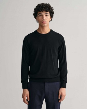 Gant Cashmere Crew Neck Men's Sweater Ebony Black | CSMPB-6320