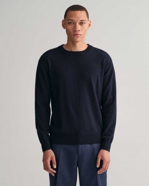 Gant Cashmere Crew Neck Men's Sweater Evening Blue | SUQWP-9216