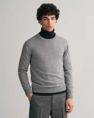 Gant Cashmere Crew Neck Men's Sweater Grey Melange | GXWRK-3529