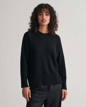 Gant Cashmere Crew Neck Women's Sweater Ebony Black | FEYJK-7543