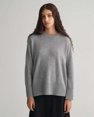 Gant Cashmere Crew Neck Women's Sweater Grey Melange | QOVKH-7130