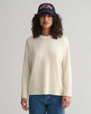 Gant Cashmere Crew Neck Women's Sweater Vintage Cream | KJYLN-7810