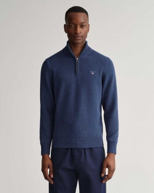 Gant Casual Cotton Half-Zip Men's Sweater Marine Melange | GTJDO-6942