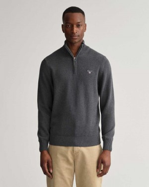 Gant Casual Cotton Half-Zip Men's Sweater Dark Grey | WTEZD-1789