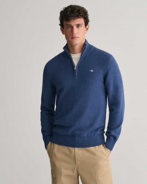 Gant Casual Cotton Half-Zip Men's Sweater Blue Melange | UMYBG-6548