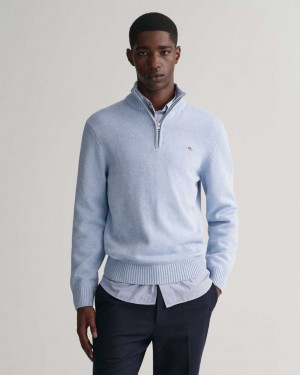 Gant Casual Cotton Half-Zip Men's Sweater Light Blue Melange | RHFNO-3895