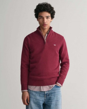 Gant Casual Cotton Half-Zip Men's Sweater Plumped Red | WVQIL-6489