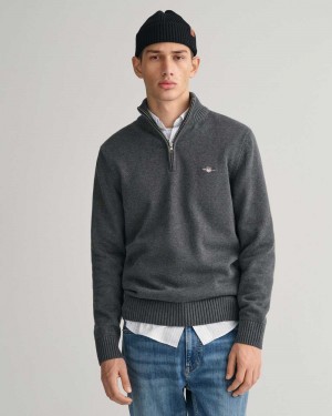 Gant Casual Cotton Half-Zip Men's Sweater Dark Grey | VGLFM-8134