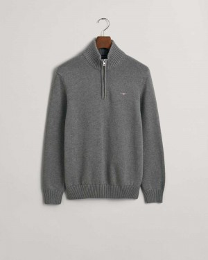 Gant Casual Cotton Half-Zip Men's Sweater Dark Grey Melange | FRWNX-4067