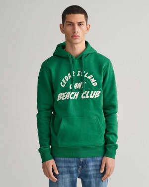 Gant Cedar Graphic Men's Hoodie Lavish Green | ZYEWH-7246