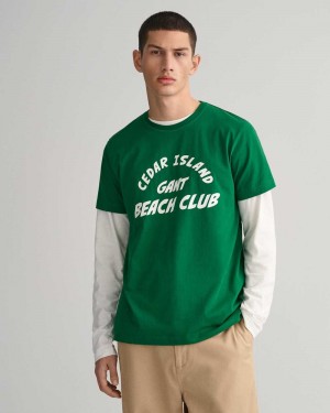 Gant Cedar Graphic Men's T-Shirt Lavish Green | IQBDM-7045