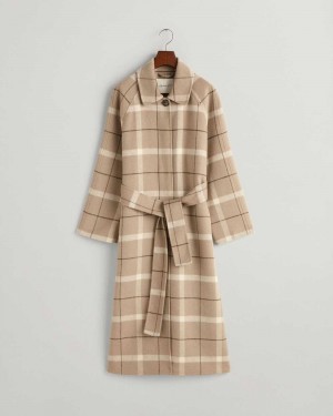 Gant Checked Handstitched Car Women's Coats Cold Beige | DELYQ-3549