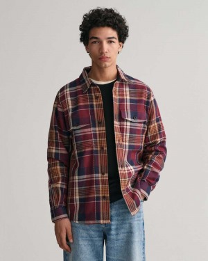 Gant Checked Heavy Twill Over Men's Shirts Red Shadow | LSFTN-7185