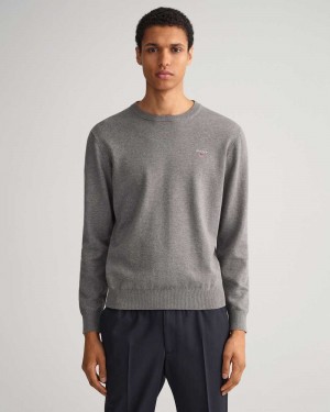 Gant Classic Cotton Crew Neck Men's Sweater Dark Grey Melange | ZPHKT-7659