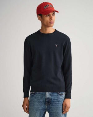 Gant Classic Cotton Crew Neck Men's Sweater Evening Blue | CMUYL-6190