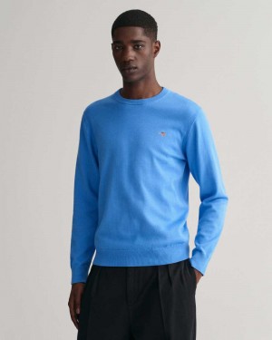 Gant Classic Cotton Crew Neck Men's Sweater Pacific Blue | OIFJC-4032