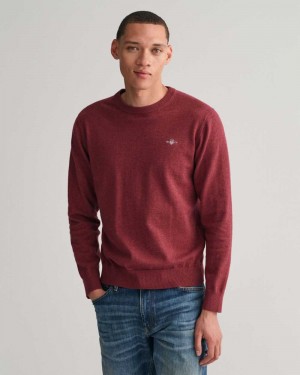 Gant Classic Cotton Crew Neck Men's Sweater Bordeaux Melange | KFZJV-7483