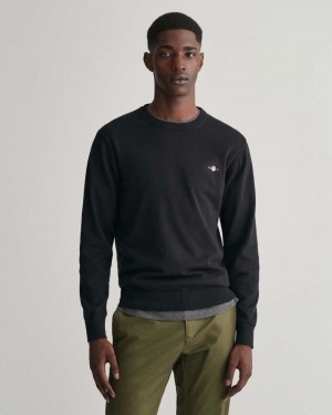 Gant Classic Cotton Crew Neck Men's Sweater Black | MYFXO-2071