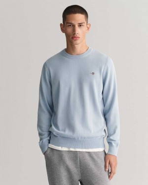 Gant Classic Cotton Crew Neck Men's Sweater Blue | TPZNI-2561