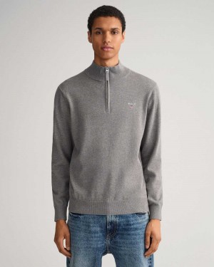 Gant Classic Cotton Half-Zip Men's Sweater Dark Grey Melange | DTUIM-7105