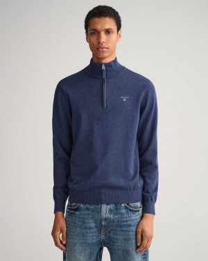 Gant Classic Cotton Half-Zip Men's Sweater Blue Melange | CFBWD-9526