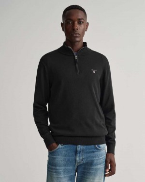 Gant Classic Cotton Half-Zip Men's Sweater Black | WTCUB-7294