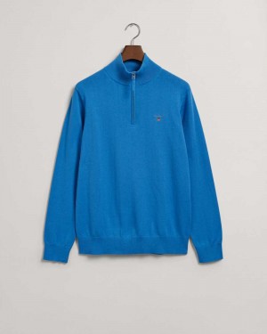 Gant Classic Cotton Half-Zip Men's Sweater Day Blue | MIYNV-5826